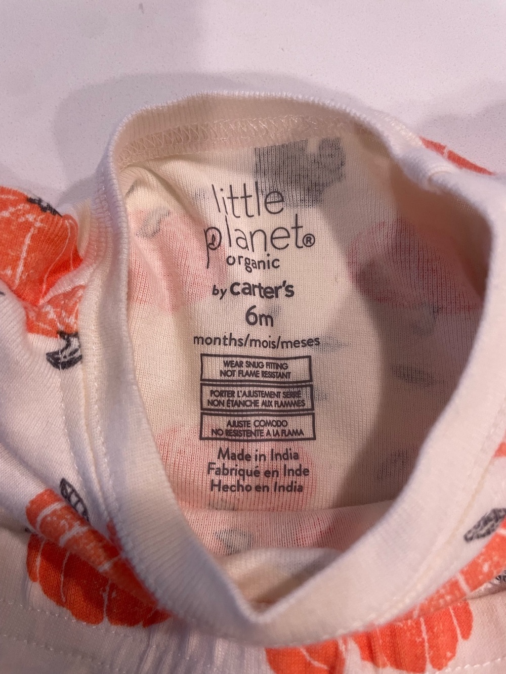 Carters Little Planet Organic Halloween Fall 2 Piece Pajamas 6M Pumpkins - Picture 3 of 4